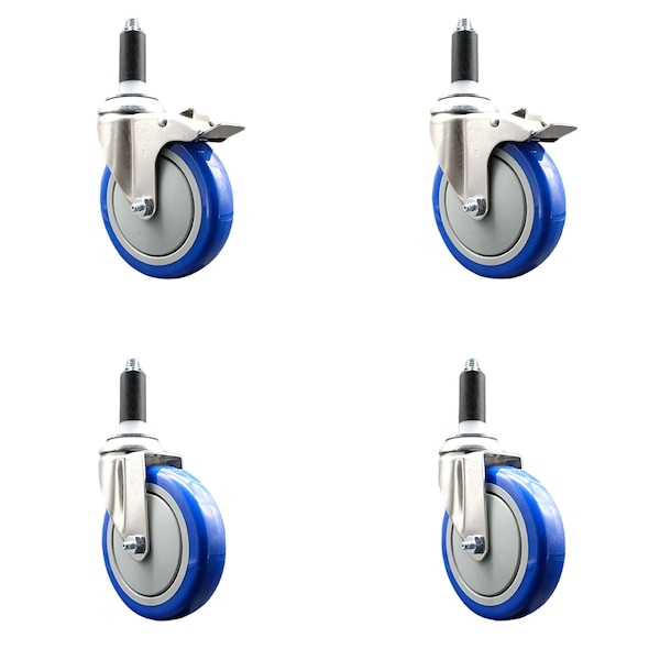 Service Caster 5 Inch 316SS Blue Poly Swivel 1 Inch Expanding Stem Caster Lock Brake, 2PK SS316TTLEX20S514-PPUB-BLUE-2-S-2-1 - main